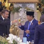 Presiden RI, Prabowo Subianto dan dan Presiden Prancis Emmanuel Macron bersulang di acara gala dinner di Istana Kepresidenan RI, Kamis (29/5/ 2025)./YouTube Setpres.dok