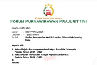 Surat resmi Forum Purnawirawan Prajurit TNI' perihal usulan pemakzulan Gibran Rakabuming Raka sebagai wakil presiden kepada MPR RI dan DPR RI./Ist